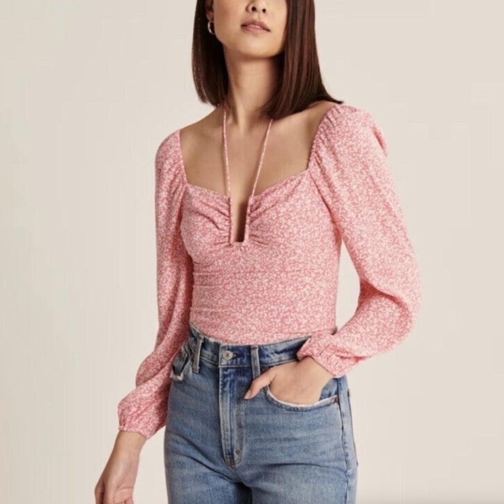Abercrombie & Fitch Peasant Sleeve Smock Top in Ditsy Floral Print